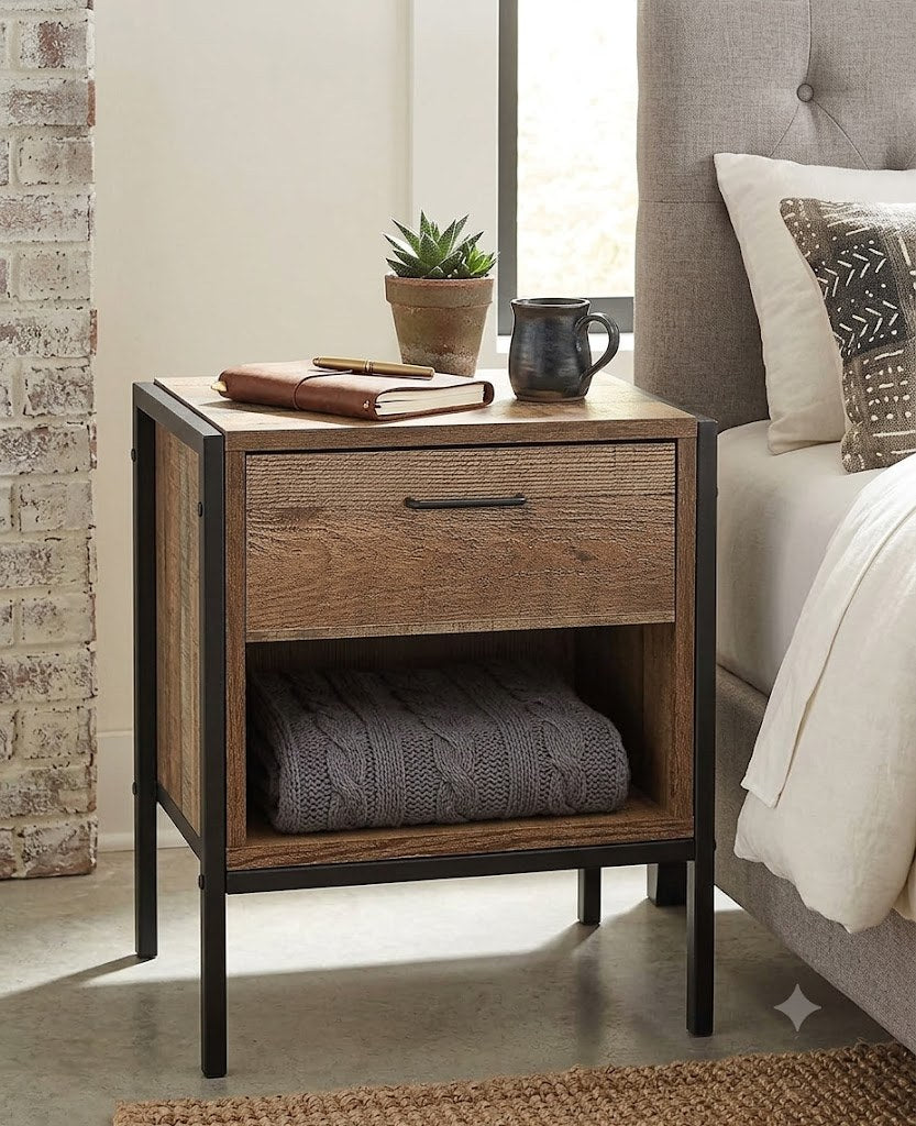 Sierra Bed Side Table with Drawer - Rustic