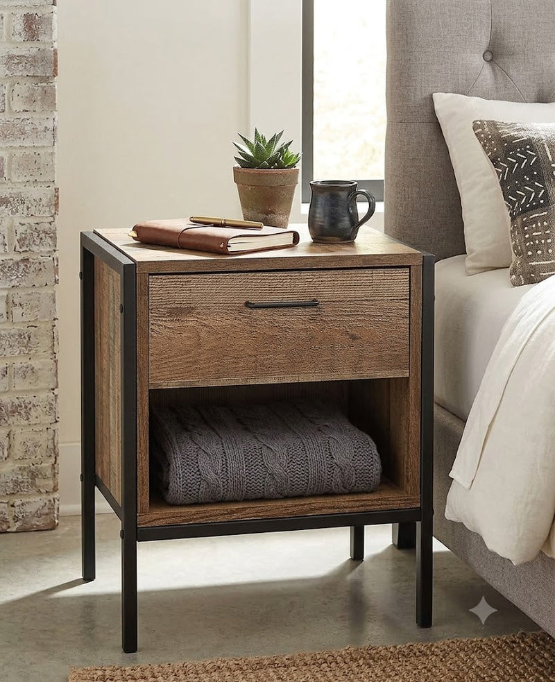 Sierra Bed Side Table with Drawer - Rustic