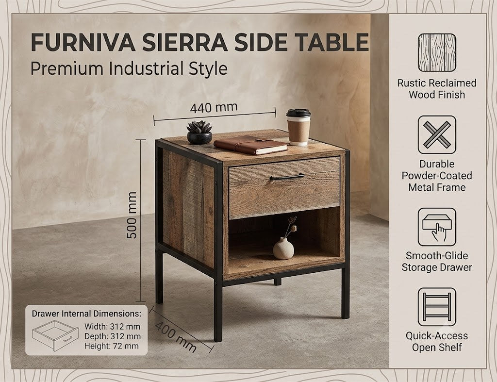 Sierra Bed Side Table with Drawer, view 2