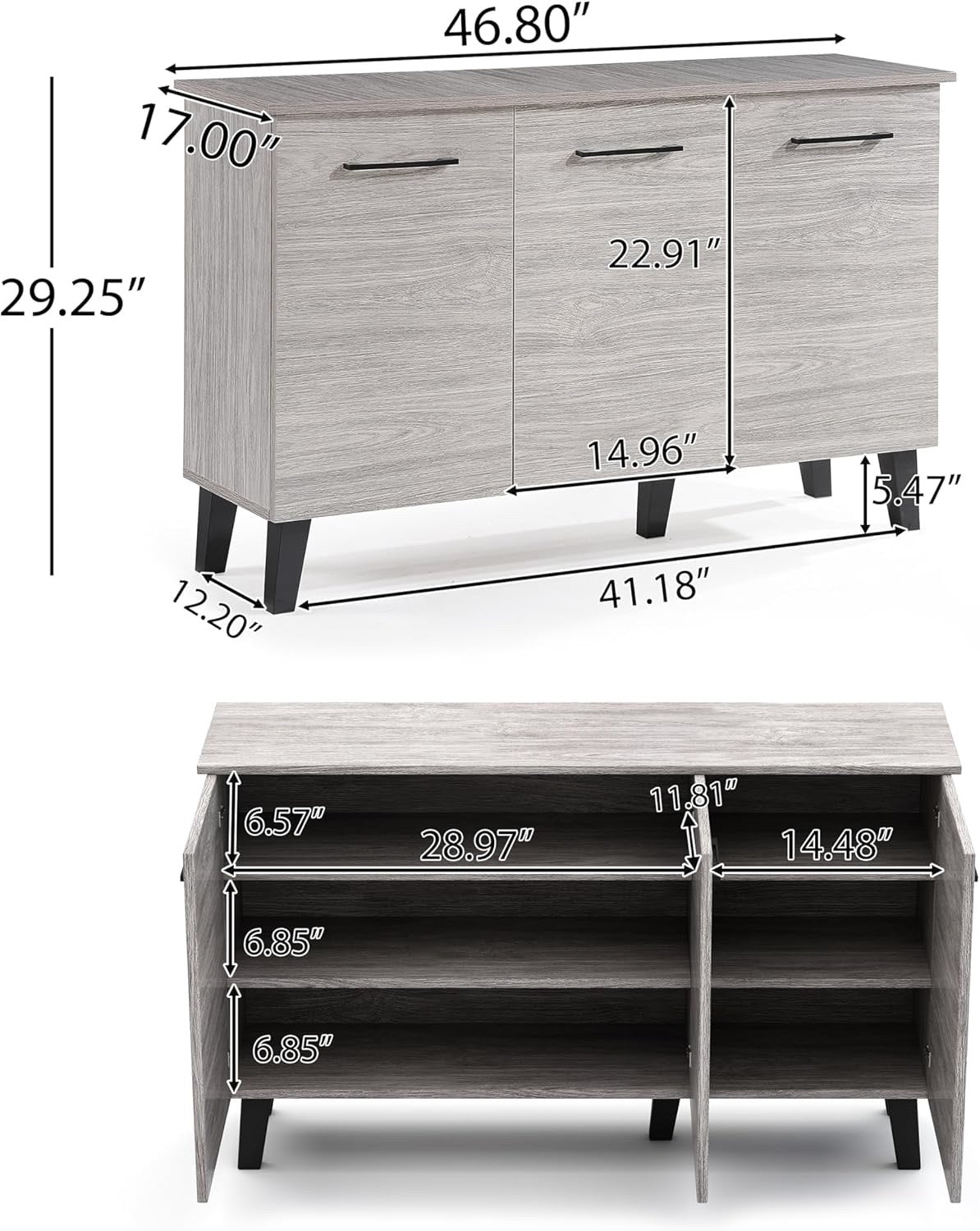 Slate 3 Door Shoe Cabinet, view 2