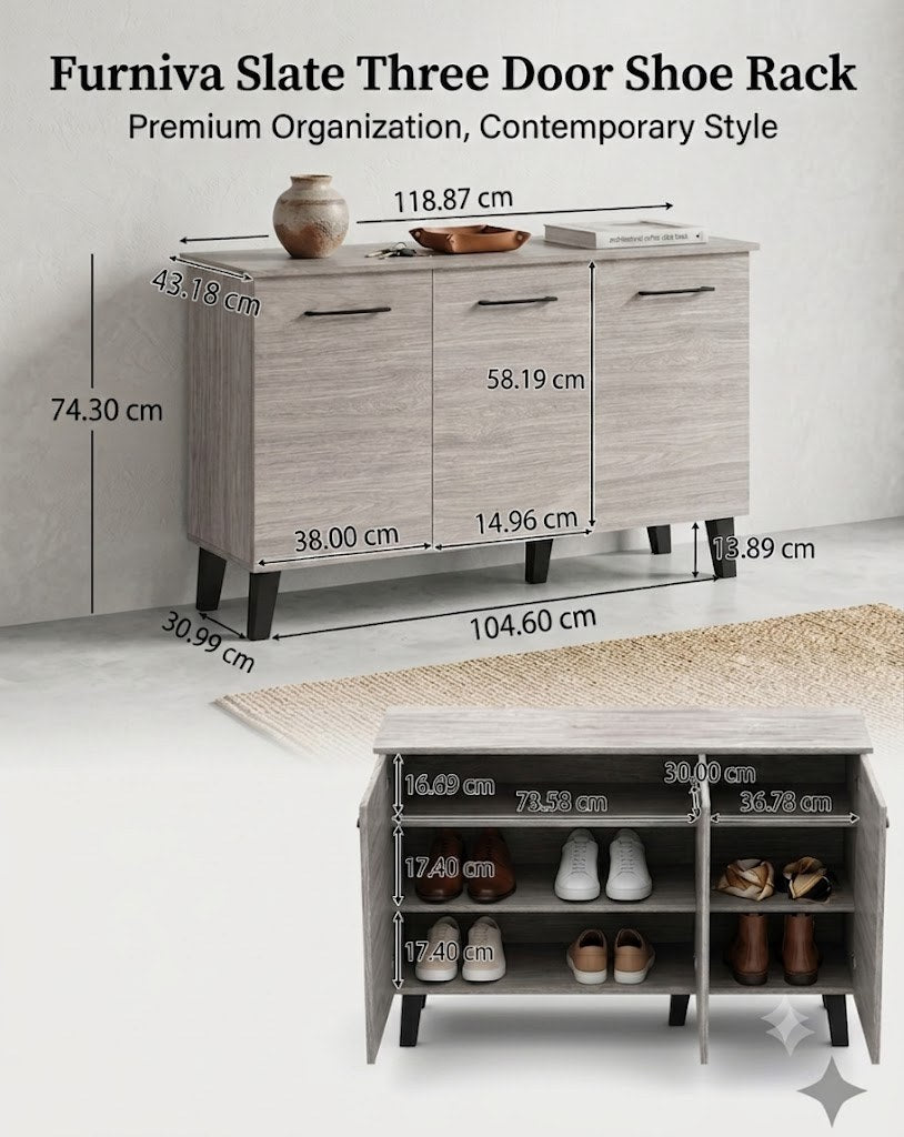 Slate 3 Door Shoe Cabinet, view 10
