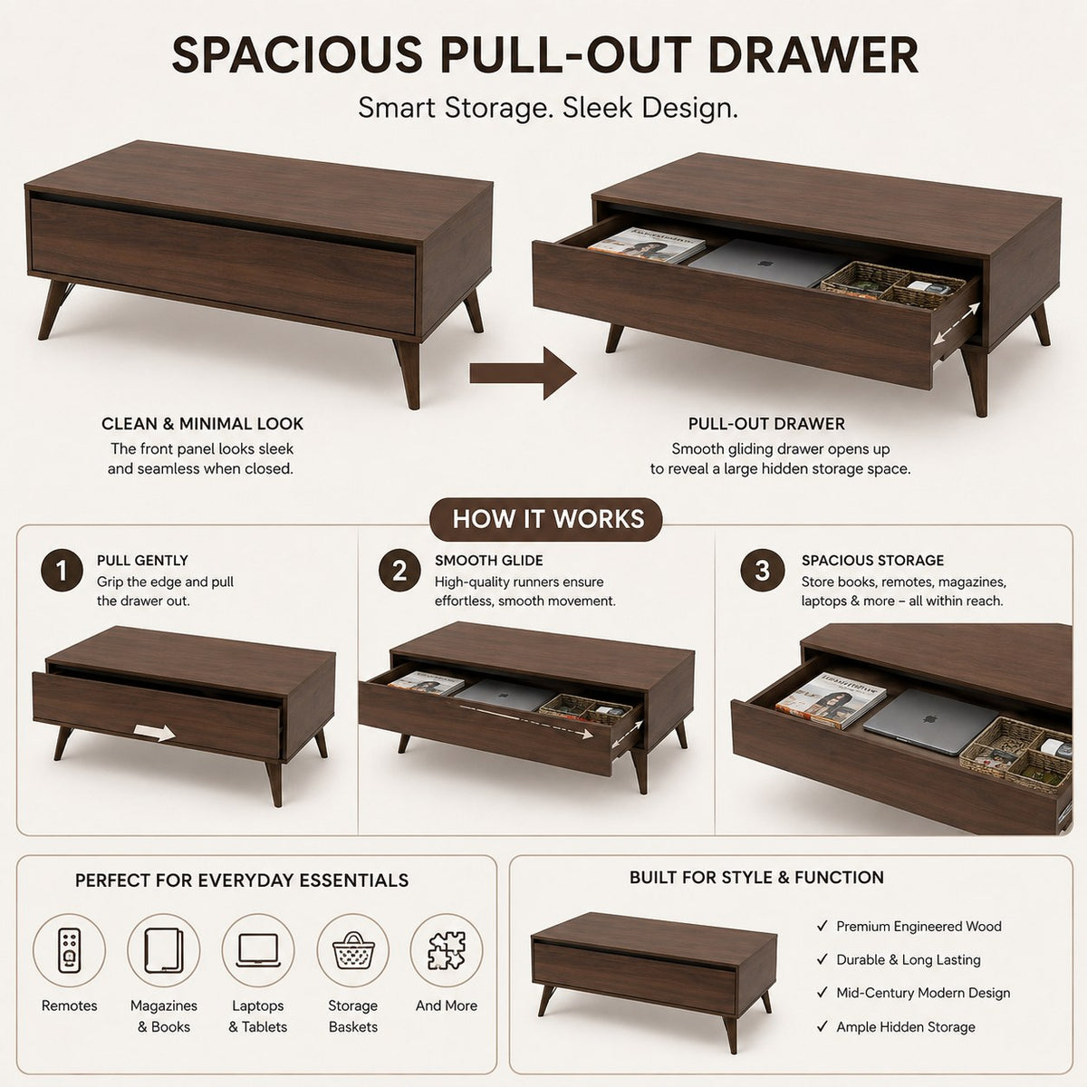 Tatami Coffee Table with Storage Drawer, view 9