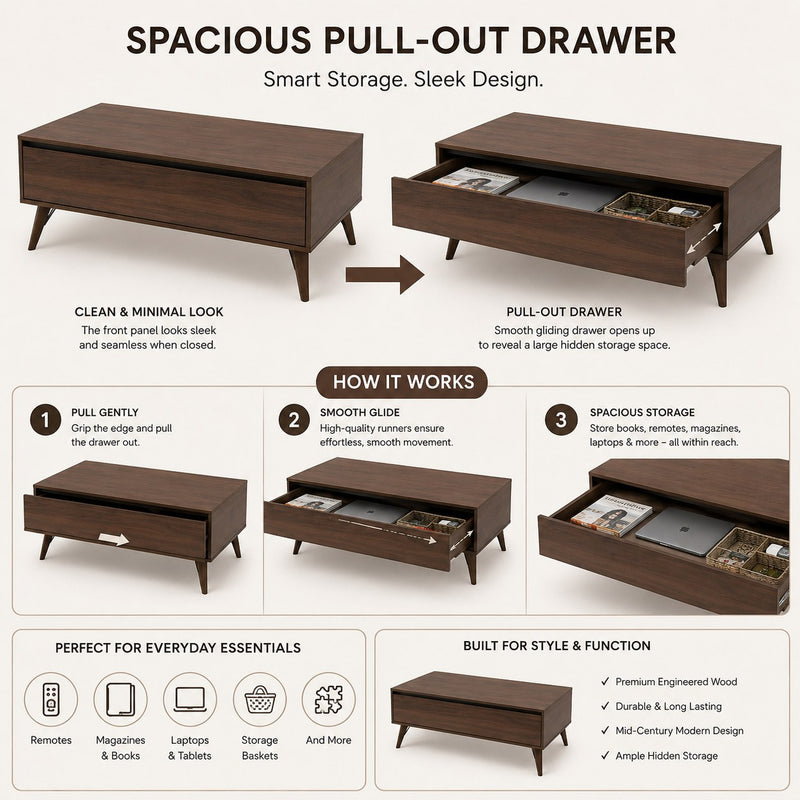 Tatami Coffee Table with Storage Drawer, view 9