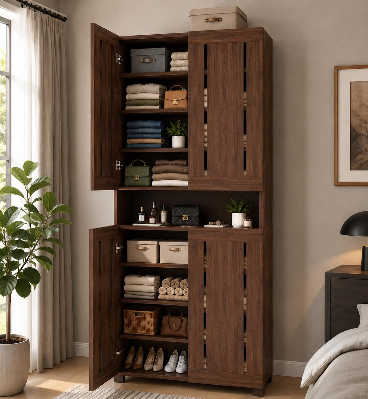 Tower Four Door Wardrobe - Columbia Walnut