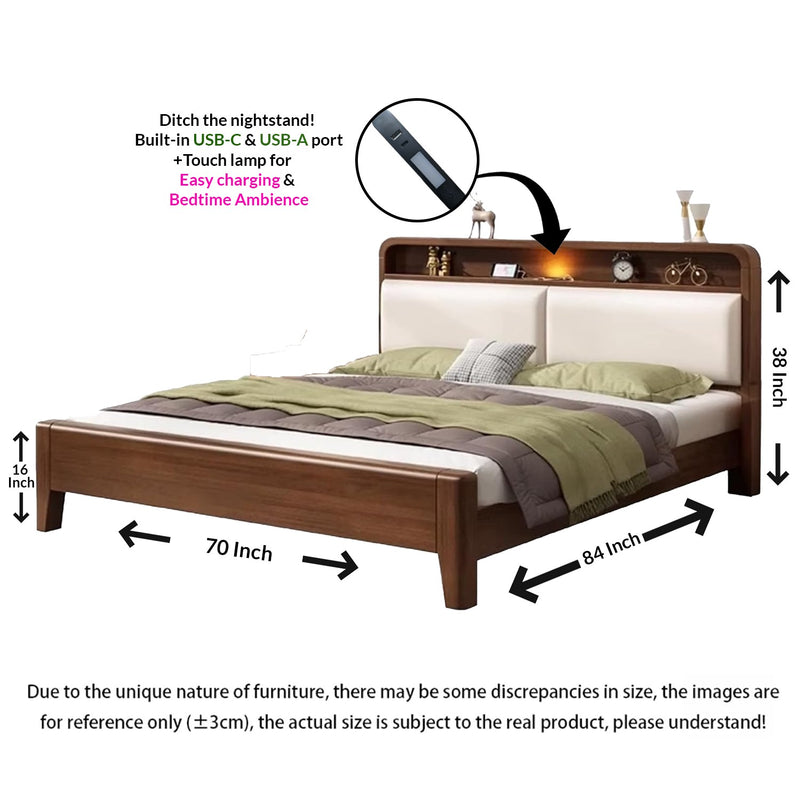 USB Bed King Size dimensions: 70 by 84 inches