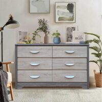 Furniva Regal Engineered Wood 6-Drawer Chest of Drawers | 6 Large Spacious Drawers | Storage Organizer for Bed and Living Room | Smoked Oak Finish
