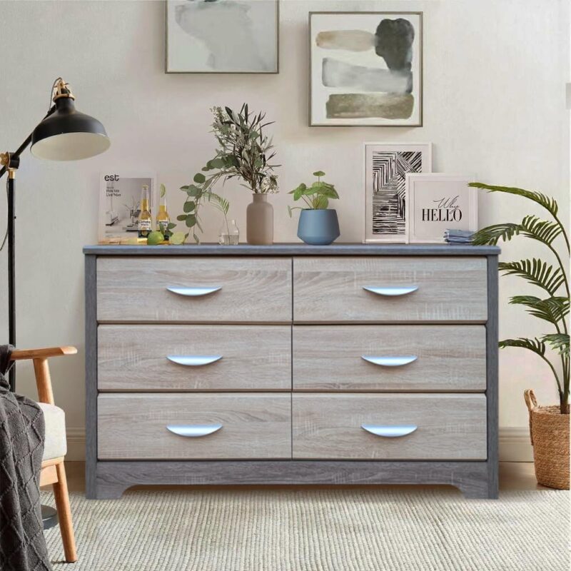 Furniva Regal Engineered Wood 6-Drawer Chest of Drawers | 6 Large Spacious Drawers | Storage Organizer for Bed and Living Room | Smoked Oak Finish
