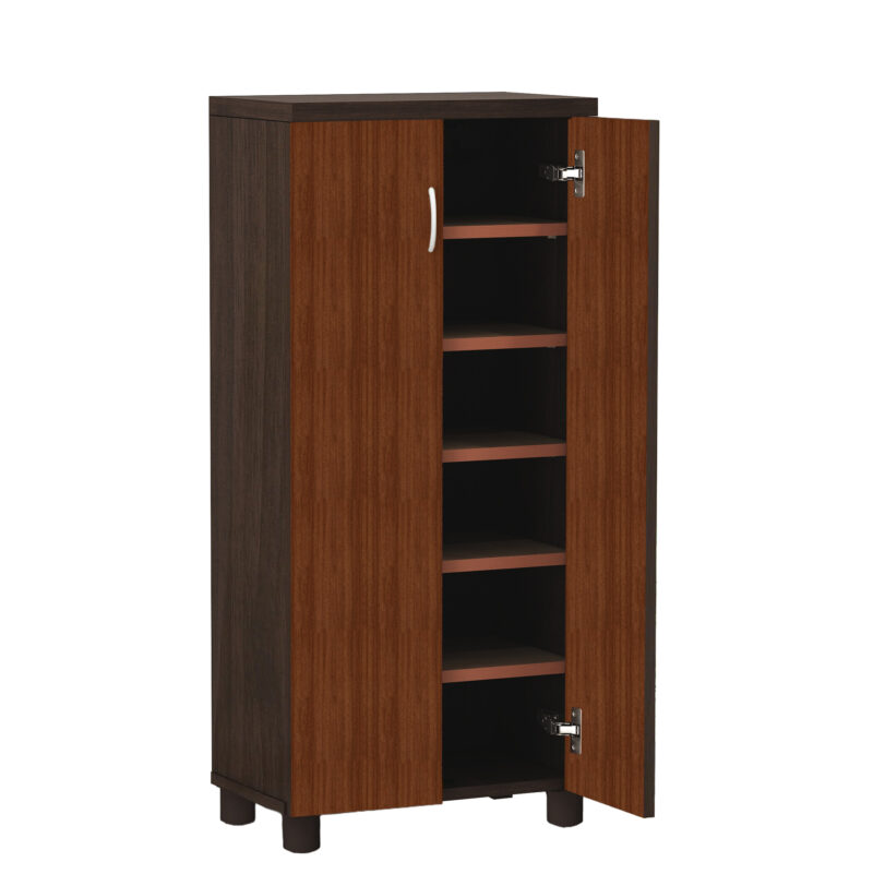 Furniva Fusion Wenge Finish Shoe Cabinet | Engineered Wood Construction | Premium Patterned Doors | Two-Tone Design | Tall Space-Saving Structure, and Curved Handles – Fits Up to 18-20 Pairs