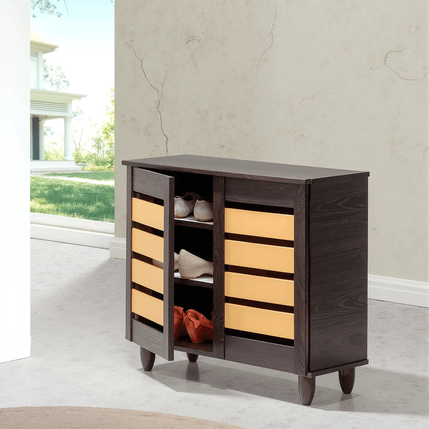 Two-Tone Sleek Wooden Shoe Rack Online Affordable Modern Design 2024