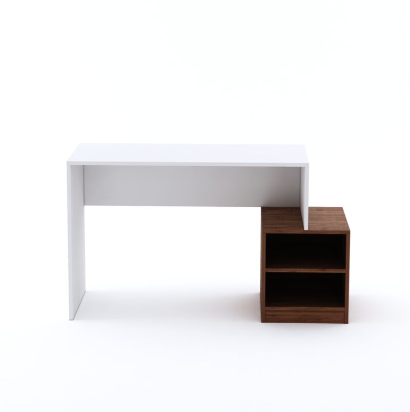 Furniva Engineered Wood Horizon Study Desk with Storage | Minimal Study Desk for Students - Frosty White and Columbia Walnut