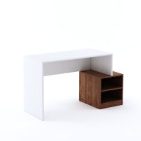 Furniva Engineered Wood Horizon Study Desk with Storage | Minimal Study Desk for Students - Frosty White and Columbia Walnut