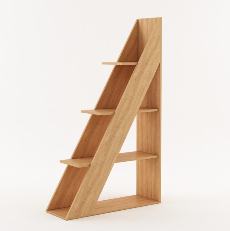 3 Furniva Nook Corner Wooden Bookshelf | Ladder Style Bookshelf cum Display Unit with Open Racks | Lome Cherry Finish | Engineered Wood Construction