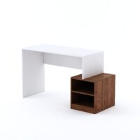 Furniva Engineered Wood Horizon Study Desk with Storage | Minimal Study Desk for Students - Frosty White and Columbia Walnut