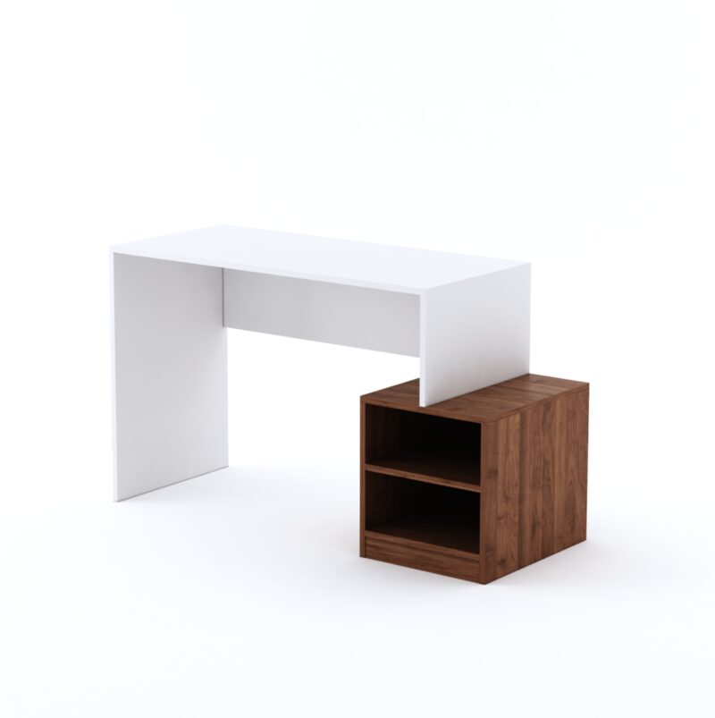 Furniva Engineered Wood Horizon Study Desk with Storage | Minimal Study Desk for Students - Frosty White and Columbia Walnut