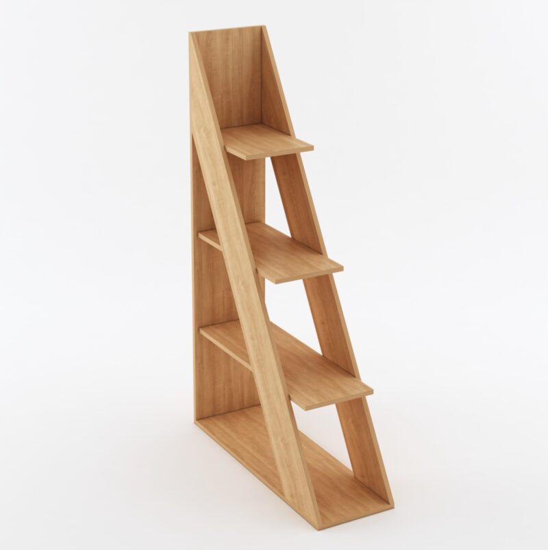 5 Furniva Nook Corner Wooden Bookshelf | Ladder Style Bookshelf cum Display Unit with Open Racks | Lome Cherry Finish | Engineered Wood Construction