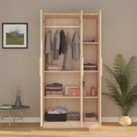 2 Furniva Wardura 3 Door Wooden Wardrobe with Hanging Rod and Extra Shelves in Lome Cherry Finish