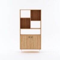 Furniva Aura Display Unit Bookshelf in Cherry Finish with Open Shelves and Two Door Cabinet