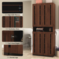 Furniva Skyline 6 Feet Wooden Shoe Rack with 2 Doors and 9 Shelves | Columbia Walnut