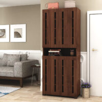Furniva Skyline 6 Feet Wooden Shoe Rack with 2 Doors and 9 Shelves | Columbia Walnut