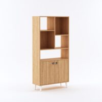 Furniva Aura Display Unit Bookshelf in Cherry Finish with Open Shelves and Two Door Cabinet
