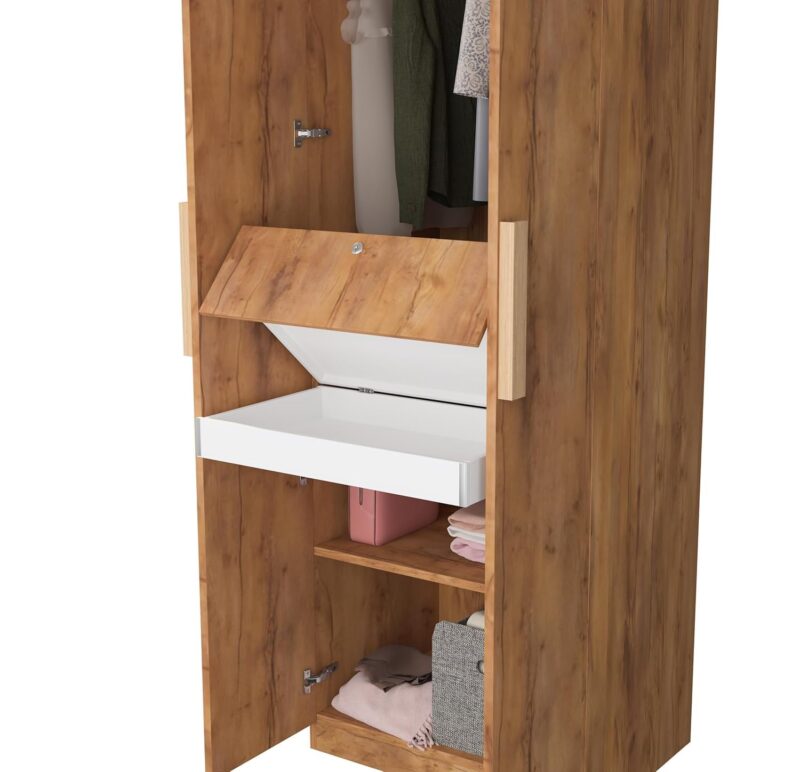 Furniva Vault Hidden Drawer Wardrobe with Hanging Rod and Shelves | Giant Wood Finish