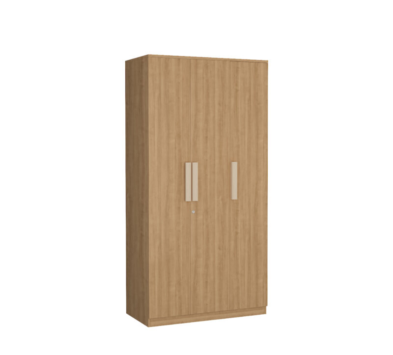 4 Furniva Wardura 3 Door Wooden Wardrobe with Hanging Rod and Extra Shelves in Lome Cherry Finish