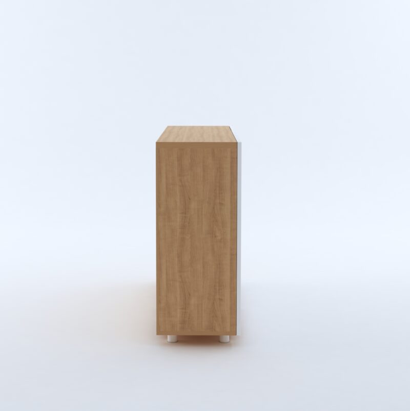 Furniva Minimal Three Door Shoe Rack Cabinet with Four Shelves and Ventilated Doors in White and Sonoma Oak