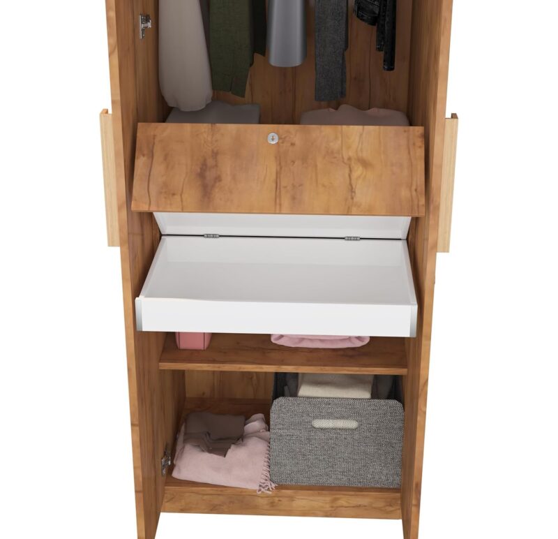 Furniva Vault Hidden Drawer Wardrobe with Hanging Rod and Shelves | Giant Wood Finish
