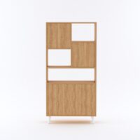 Furniva Aura Display Unit Bookshelf in Cherry Finish with Open Shelves and Two Door Cabinet