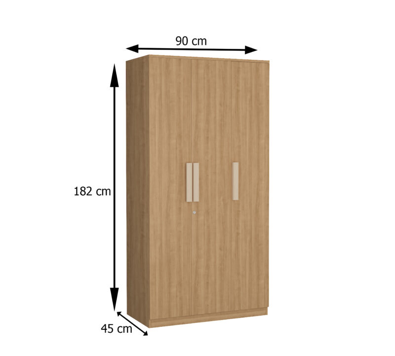 5 Furniva Wardura 3 Door Wooden Wardrobe with Hanging Rod and Extra Shelves in Lome Cherry Finish