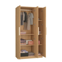 6 Furniva Wardura 3 Door Wooden Wardrobe with Hanging Rod and Extra Shelves in Lome Cherry Finish