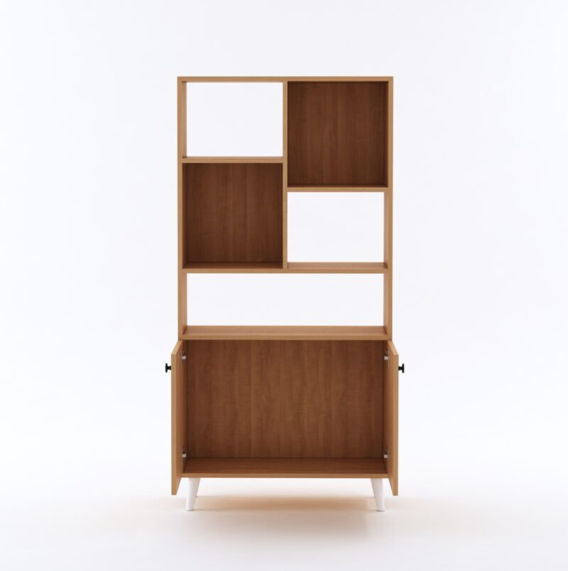 Furniva Aura Display Unit Bookshelf in Cherry Finish with Open Shelves and Two Door Cabinet