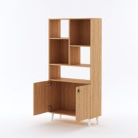 Furniva Aura Display Unit Bookshelf in Cherry Finish with Open Shelves and Two Door Cabinet