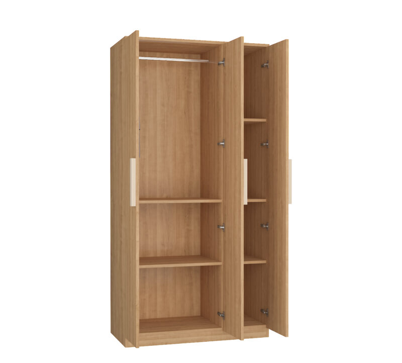 7 Furniva Wardura 3 Door Wooden Wardrobe with Hanging Rod and Extra Shelves in Lome Cherry Finish