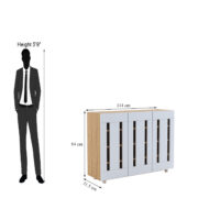 Furniva Minimal Three Door Shoe Rack Cabinet with Four Shelves and Ventilated Doors in White and Sonoma Oak
