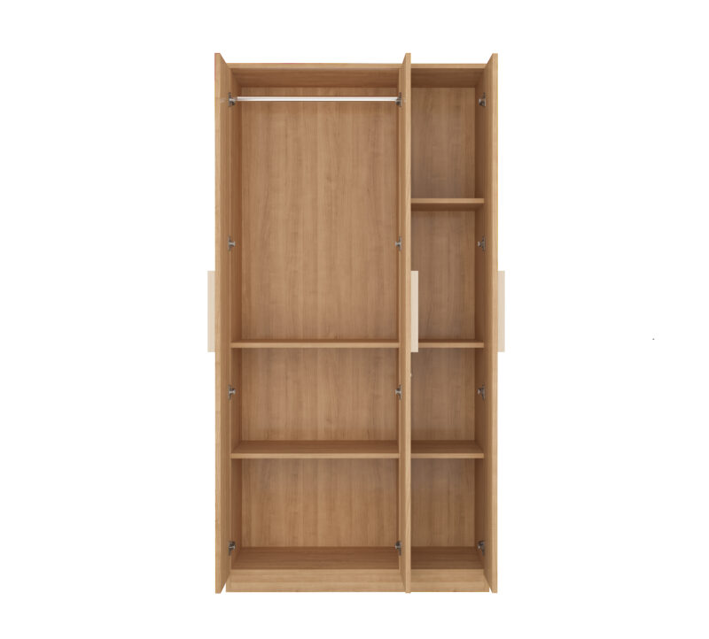 8 Furniva Wardura 3 Door Wooden Wardrobe with Hanging Rod and Extra Shelves in Lome Cherry Finish