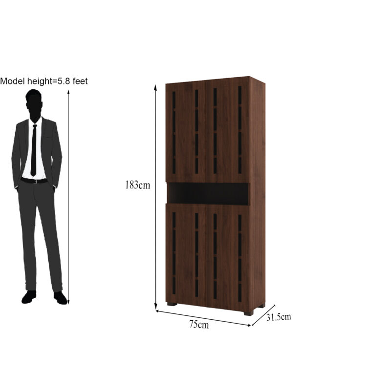 Furniva Skyline 6 Feet Wooden Shoe Rack with 2 Doors and 9 Shelves | Columbia Walnut