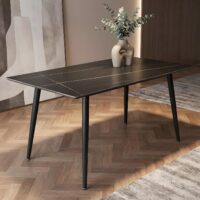 Sintered Stone Faux Marble Dining Table - Black