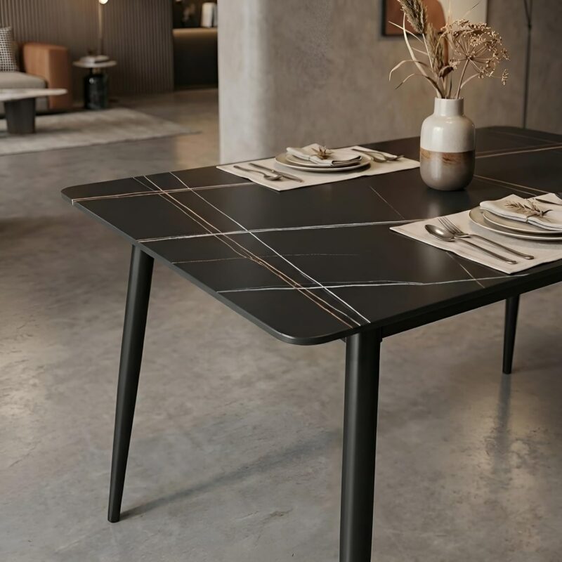 Furniva Italiana 15mm Sintered Stone Dining Table – Black Faux Marble