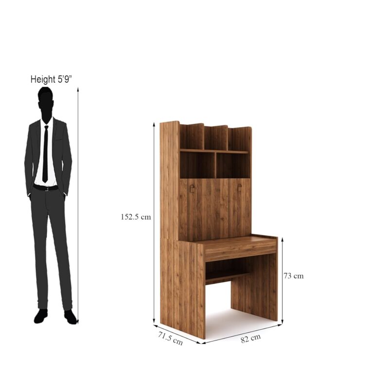 Dune Engineered Wood Multi-Purpose Study Table | Foldable Writing Desk for Home Office, Integrated Bookshelf & Laptop Table | DIY Assembly | Columbia Walnut