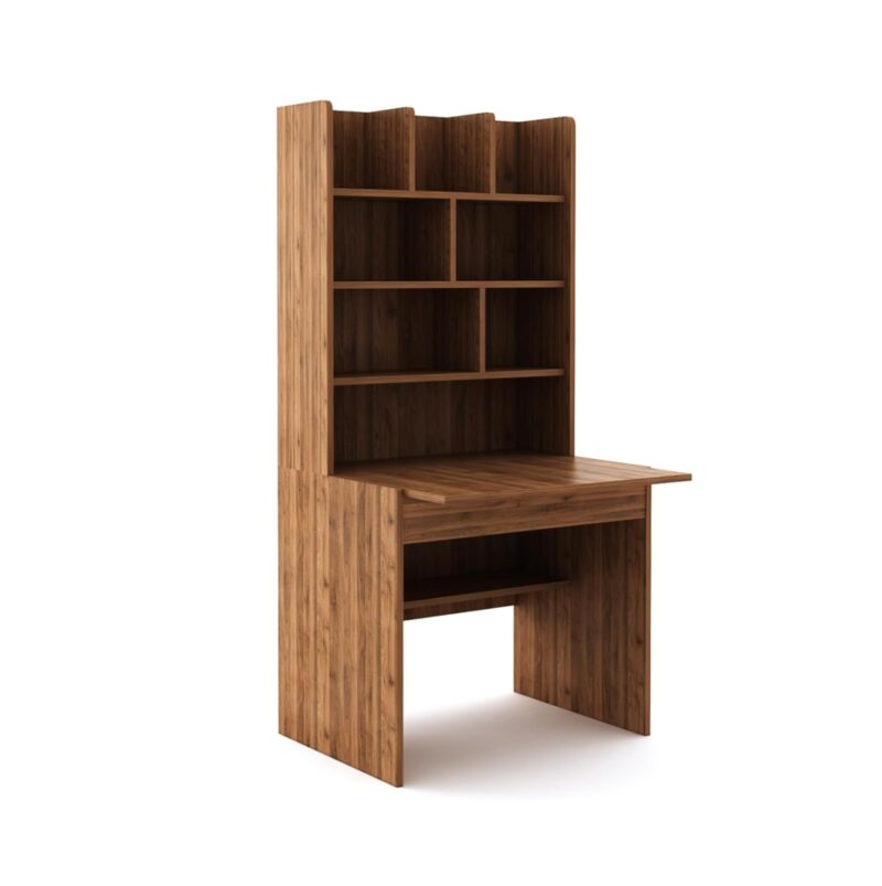 Dune Engineered Wood Multi-Purpose Study Table | Foldable Writing Desk for Home Office, Integrated Bookshelf & Laptop Table | DIY Assembly | Columbia Walnut